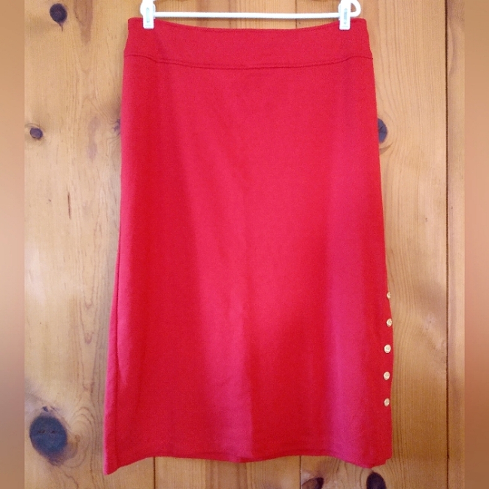 Sag Harbor Petite Knit Midi Skirt w/Side Slit Detail